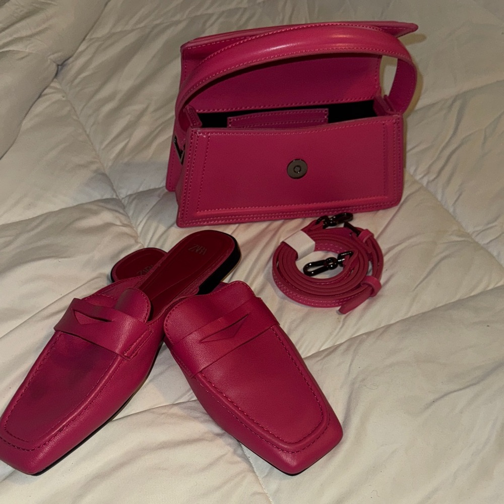 Zara Vibrant pink Handbag and Loafers Set